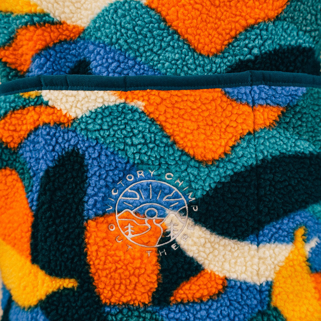 Out There Hooded Recycled Sherpa Fleece Jacket (Banana Camo Forest/Orange)