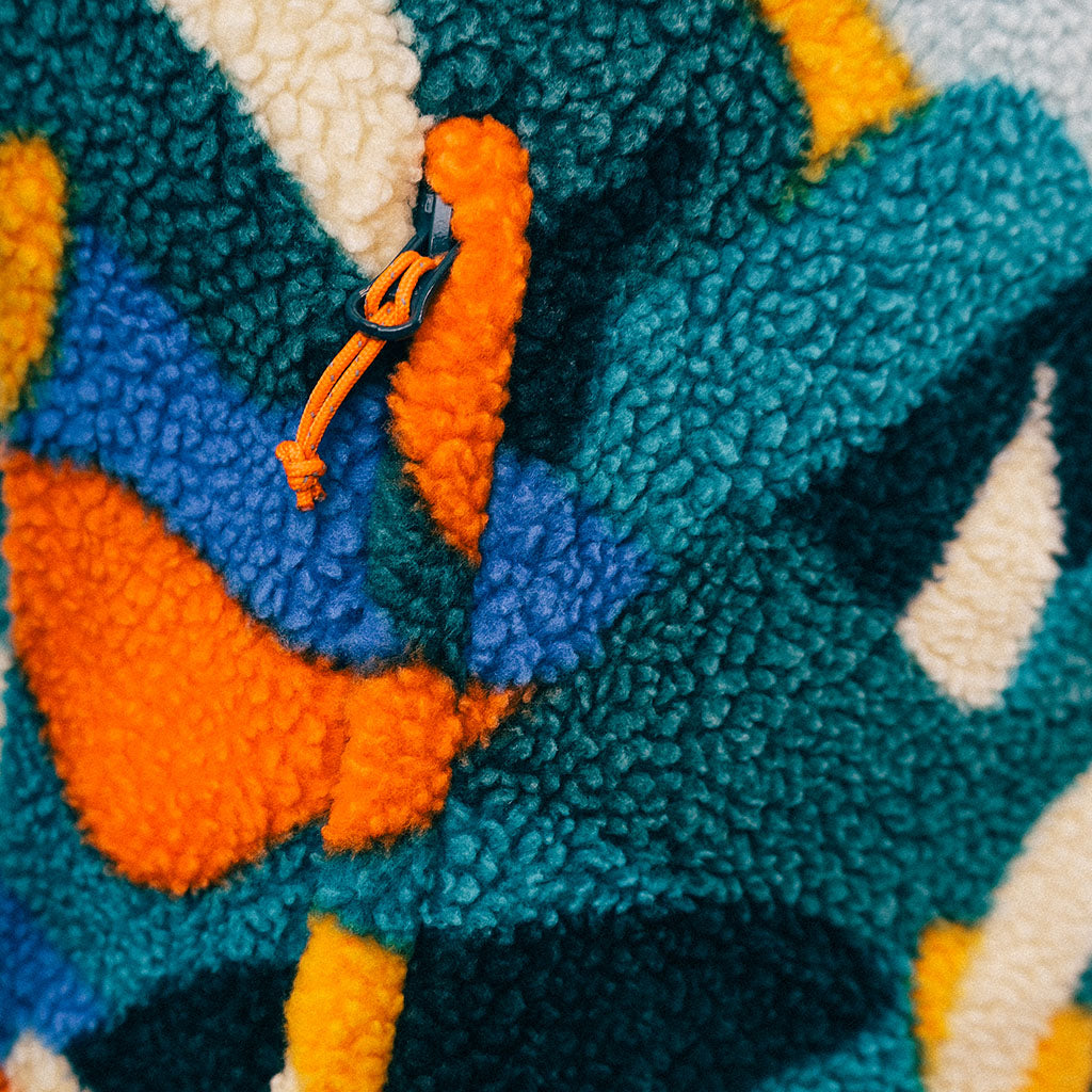 Out There Hooded Recycled Sherpa Fleece Jacket (Banana Camo Forest/Orange)