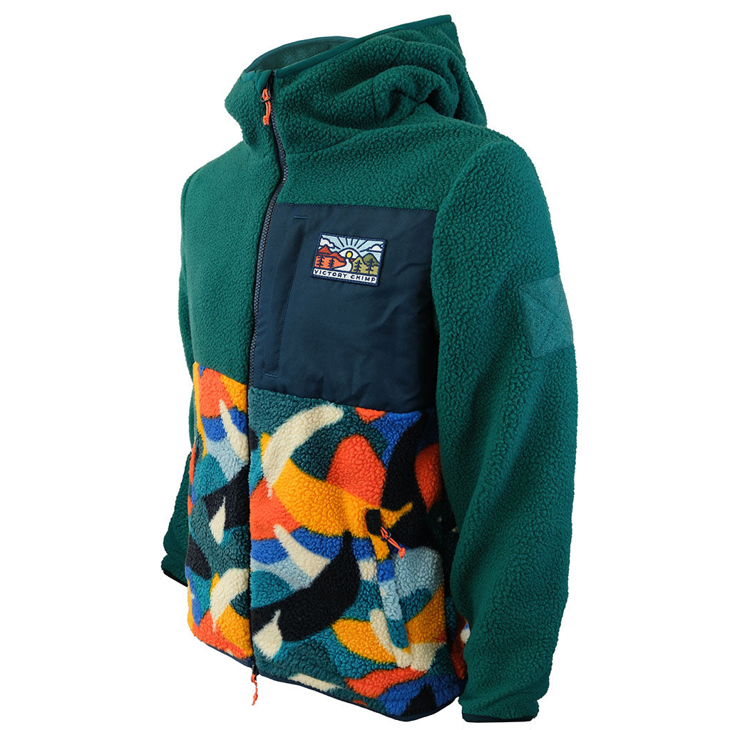 Out There Hooded Recycled Sherpa Fleece Jacket (Banana Camo Forest/Orange)