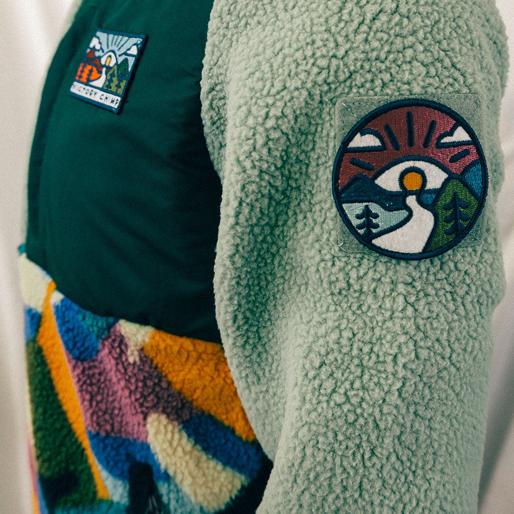 Out There Hooded Recycled Sherpa Fleece Jacket (Pistachio & Banana Camo Heather/Olive)