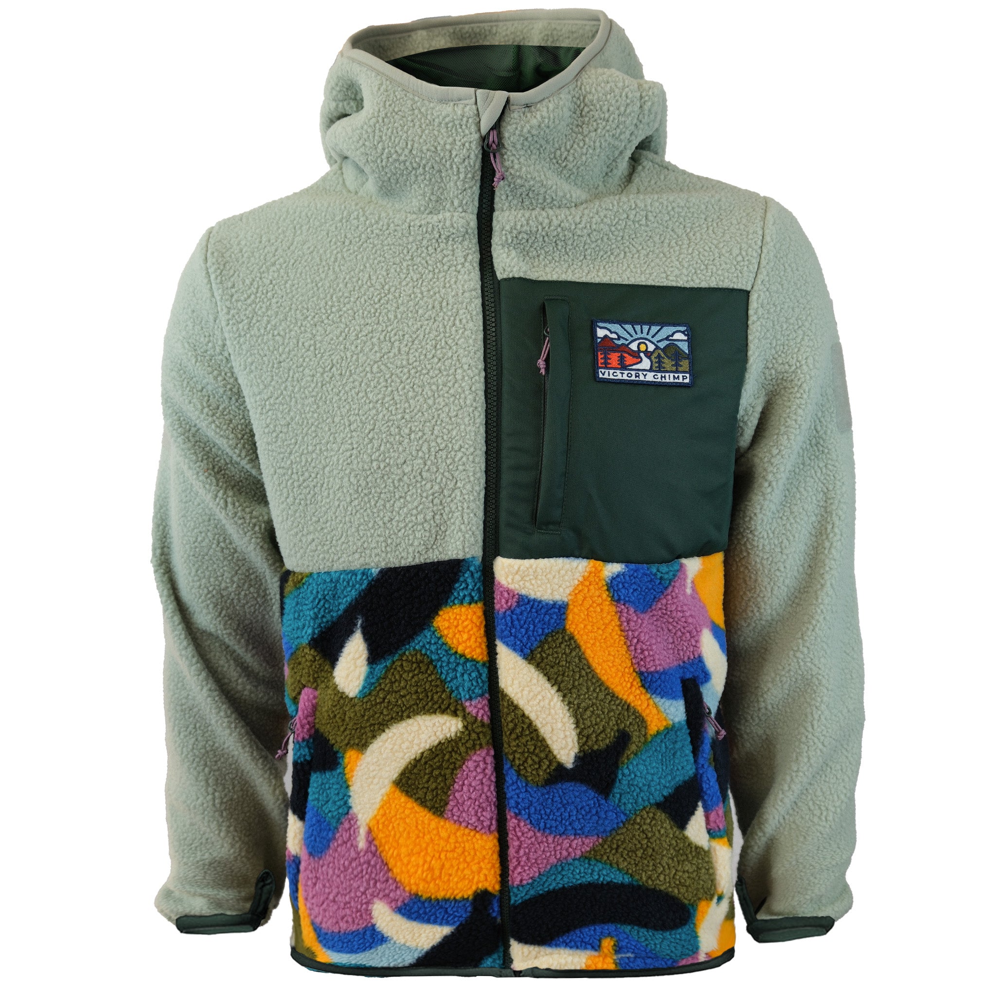 Out There Hooded Recycled Sherpa Fleece Jacket (Banana Camo Heather/Olive)