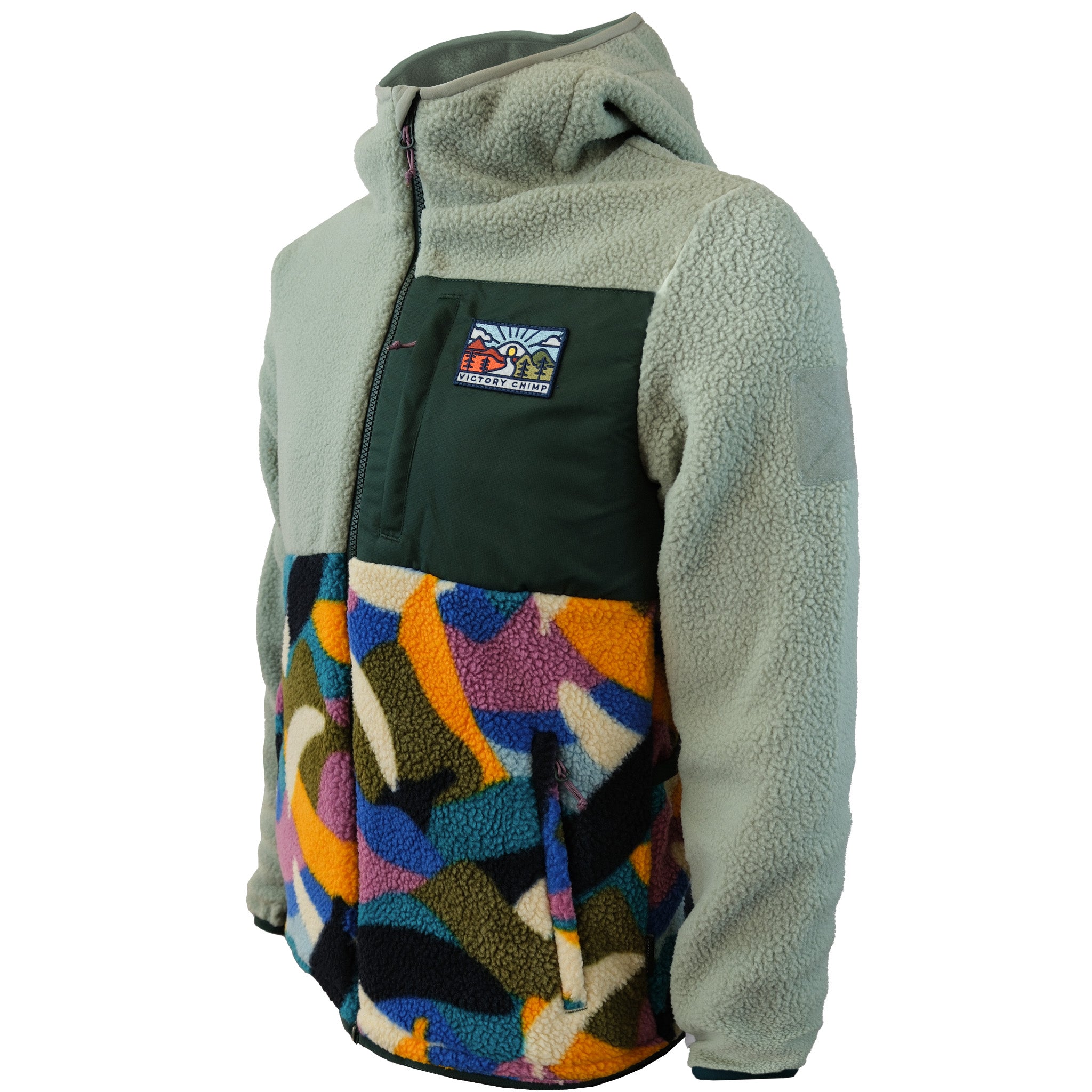 Out There Hooded Recycled Sherpa Fleece Jacket (Banana Camo Heather/Olive)