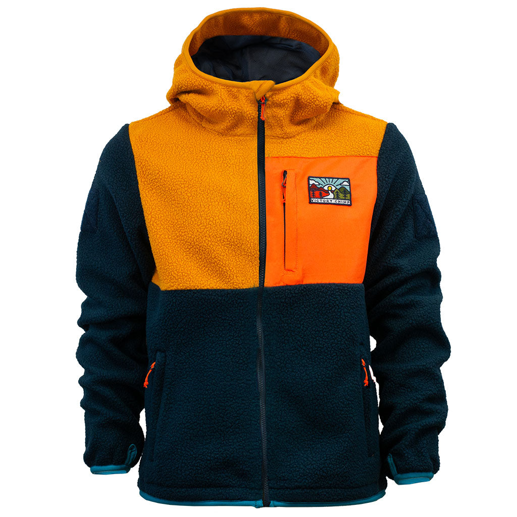 Out There Hooded Recycled Sherpa Fleece Jacket (Ochre/Navy)