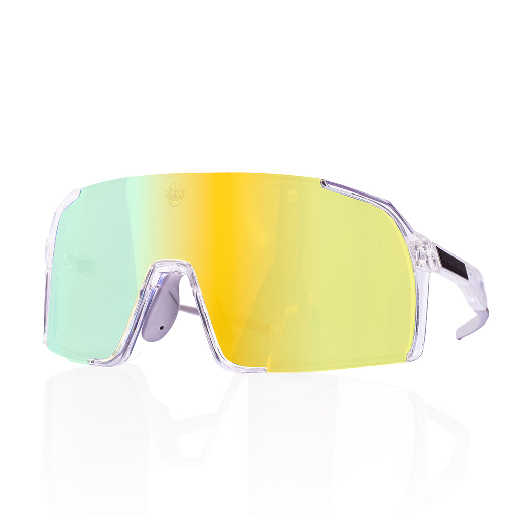 A.P.E. Optics Vega Evo Cycling Sunglasses (Polished Crystal Clear w/ Yellow/Green Lens)