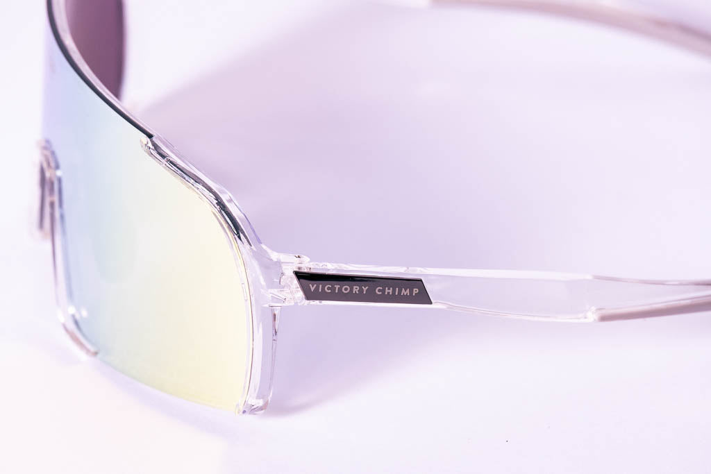 A.P.E. Optics Vega Evo Cycling Sunglasses (Polished Crystal Clear w/ Yellow/Green Lens)