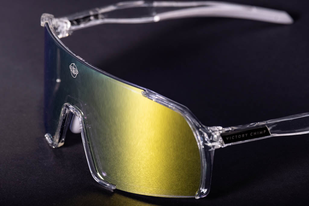 A.P.E. Optics Vega Evo Cycling Sunglasses (Polished Crystal Clear w/ Yellow/Green Lens)
