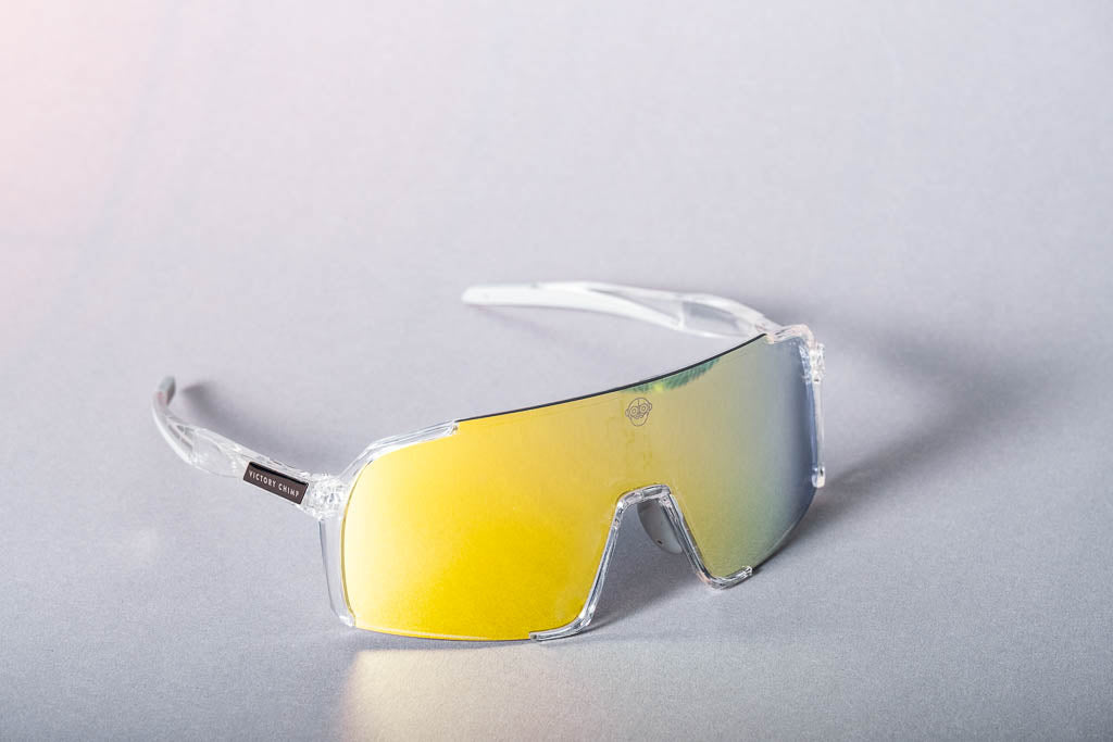 A.P.E. Optics Vega Evo Cycling Sunglasses (Polished Crystal Clear w/ Yellow/Green Lens)