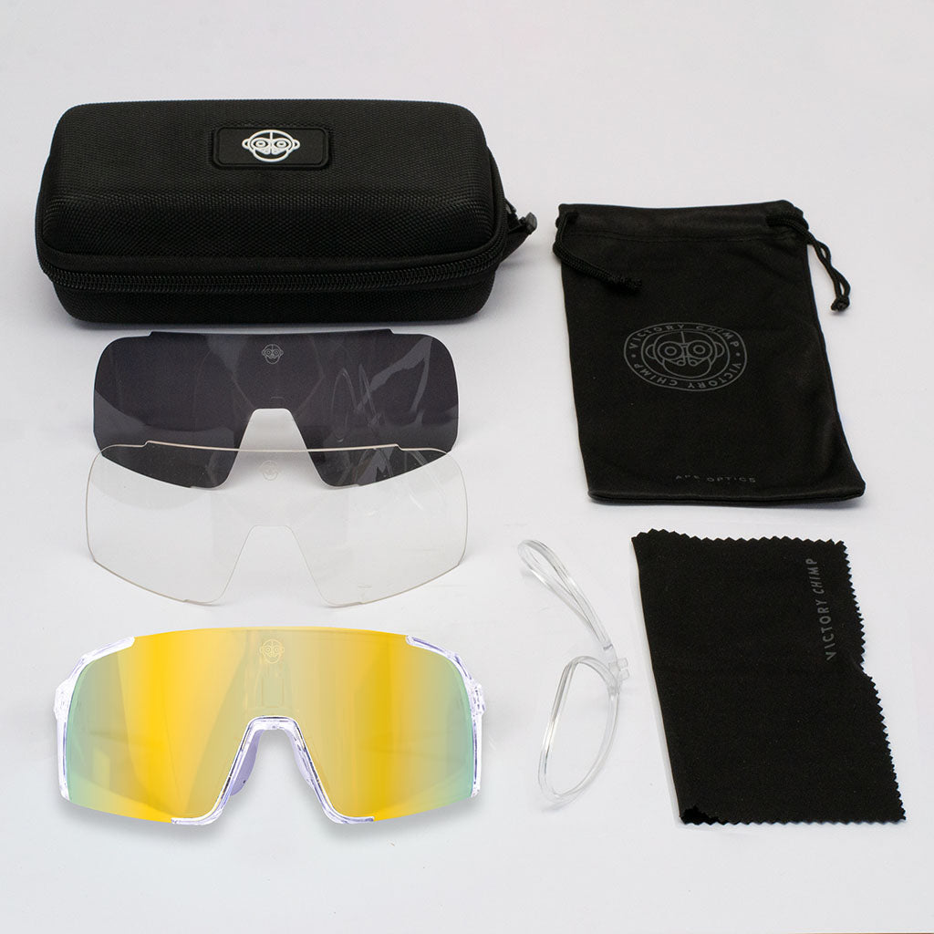 A.P.E. Optics Vega Evo Cycling Sunglasses (Polished Crystal Clear w/ Yellow/Green Lens)