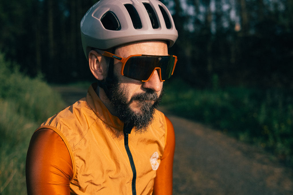 A.P.E. Optics Vega Evo Cycling Sunglasses (Matte Translucent Tangerine w/ Flame Lens)