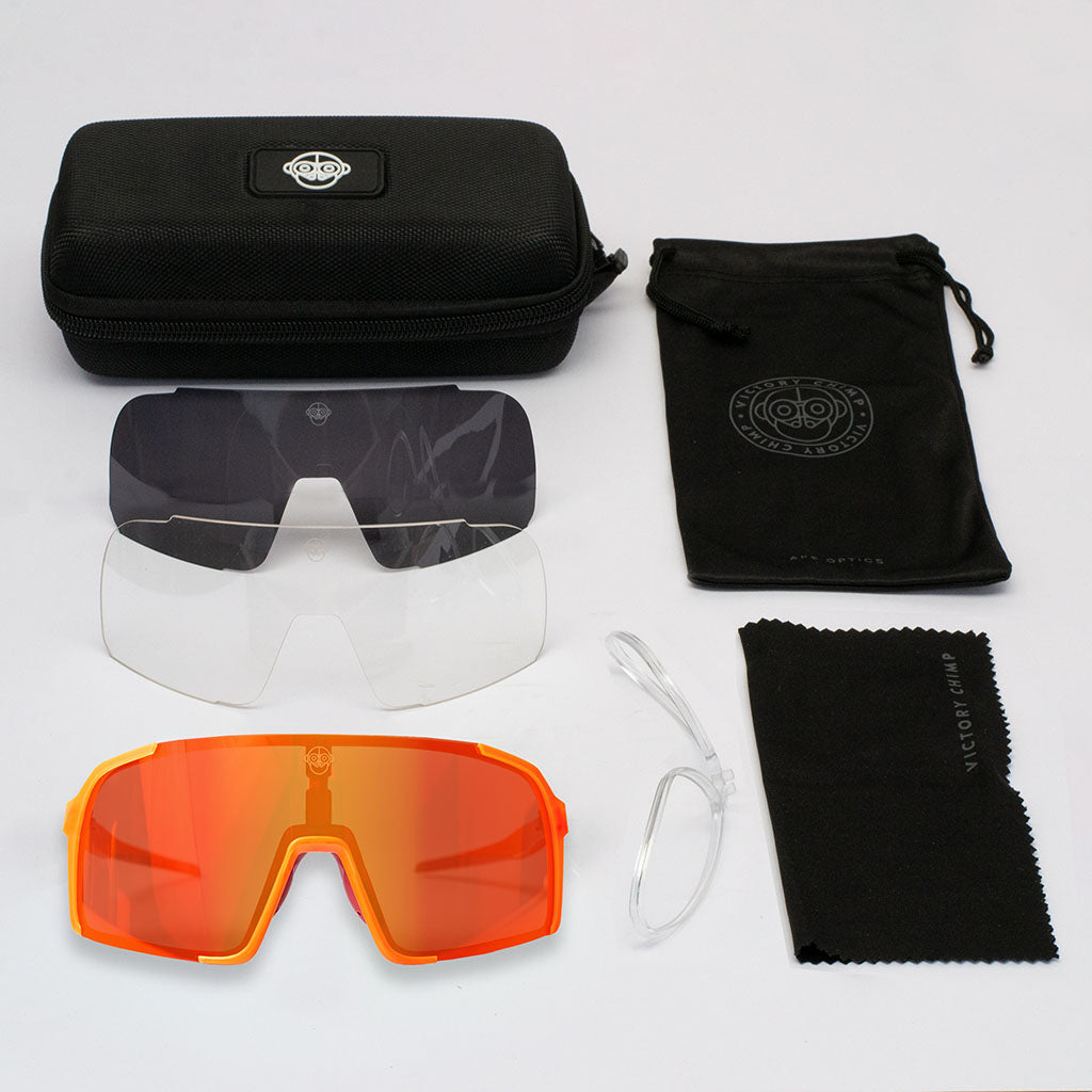 A.P.E. Optics Vega Evo Cycling Sunglasses (Matte Translucent Tangerine w/ Flame Lens)