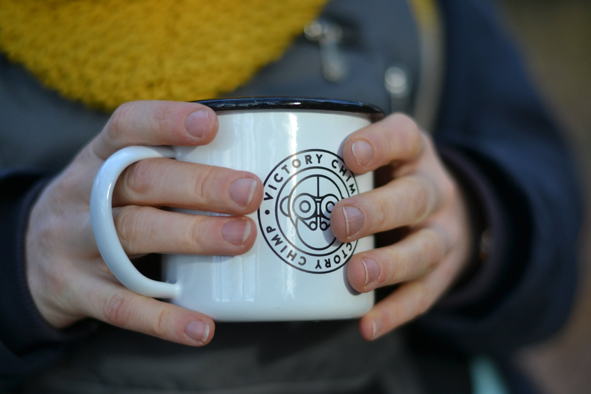 Victory Chimp Enamel Mug (White) - Victory Chimp