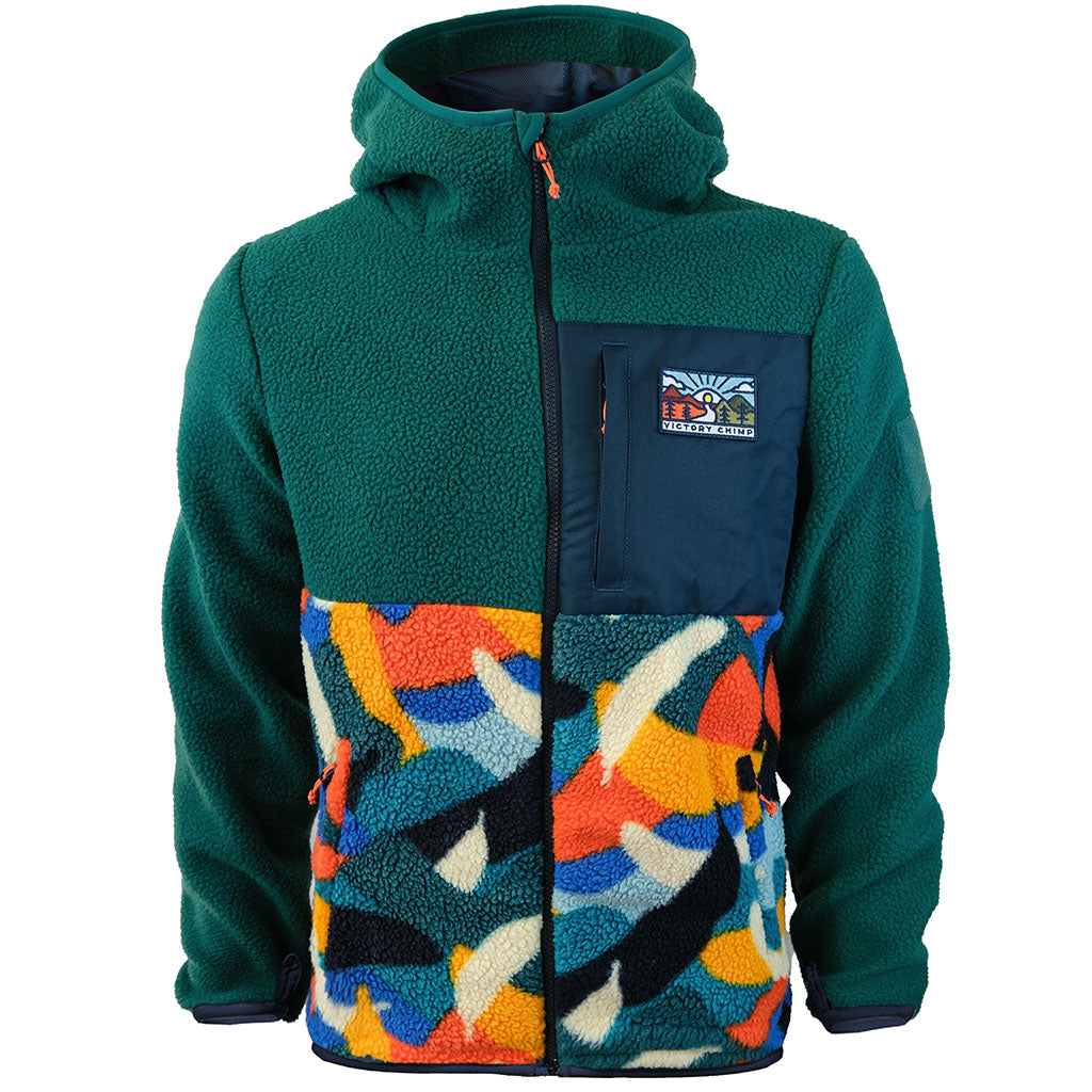 Out There Hooded Recycled Sherpa Fleece Jacket (Banana Camo Forest/Orange)