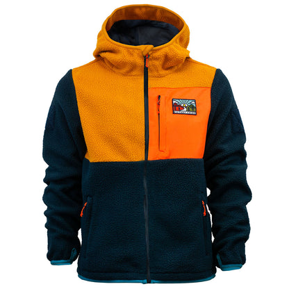 Out There Hooded Recycled Sherpa Fleece Jacket (Ochre/Navy)