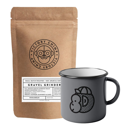 Victory Chimp Coffee + Enamel Mug Bundle (Gravel Grinder Blend)