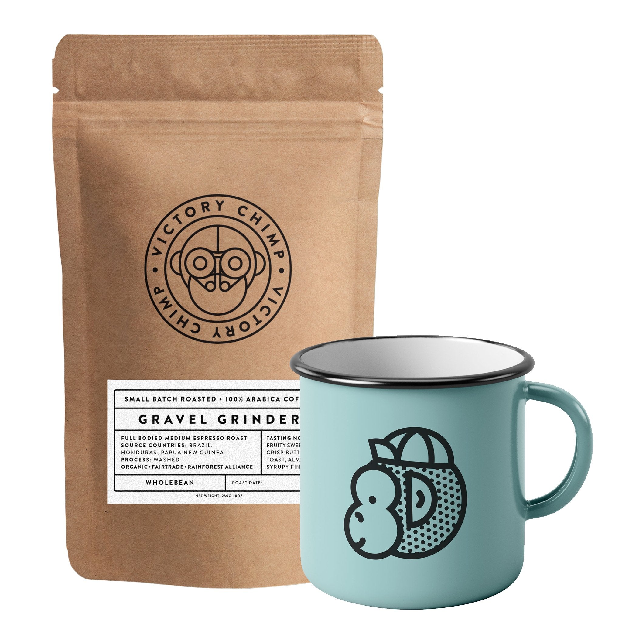 Victory Chimp Coffee + Enamel Mug Bundle