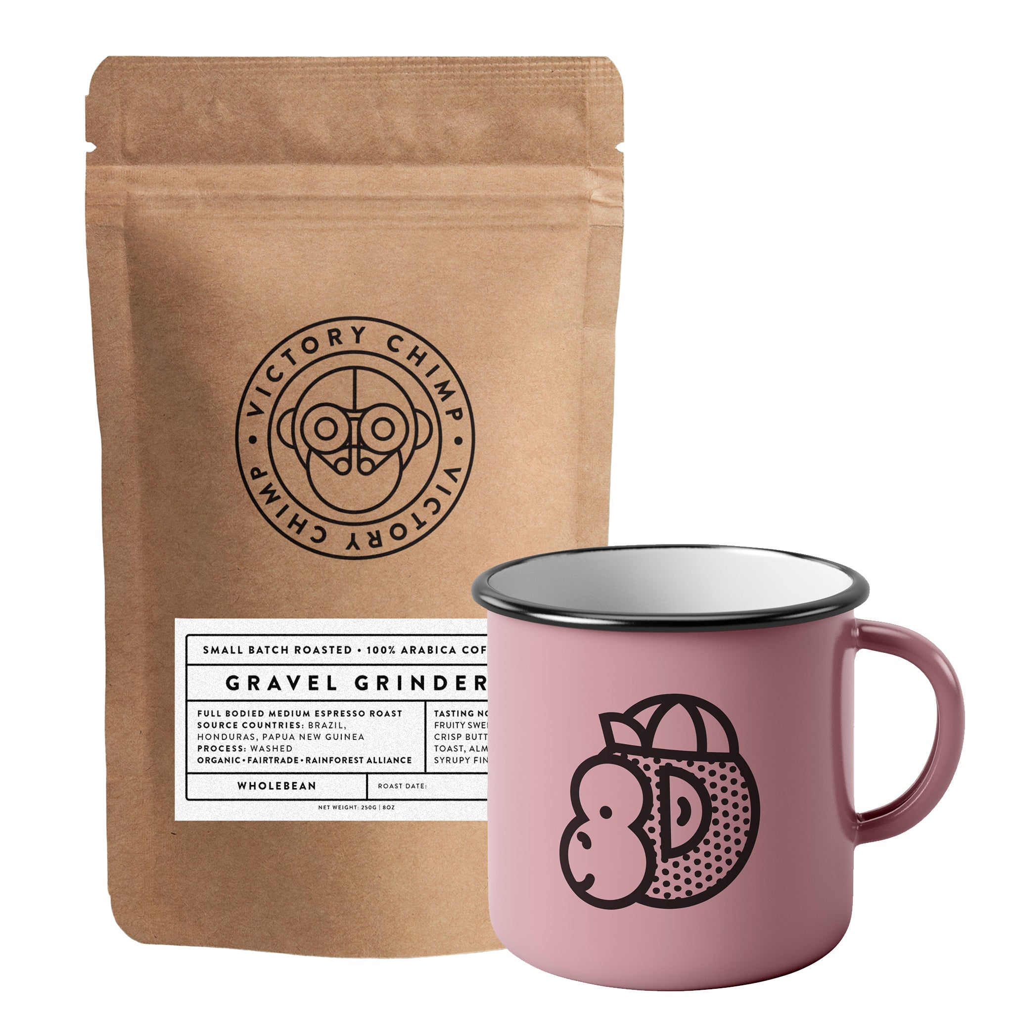 Victory Chimp Coffee + Enamel Mug Bundle (Gravel Grinder Blend)